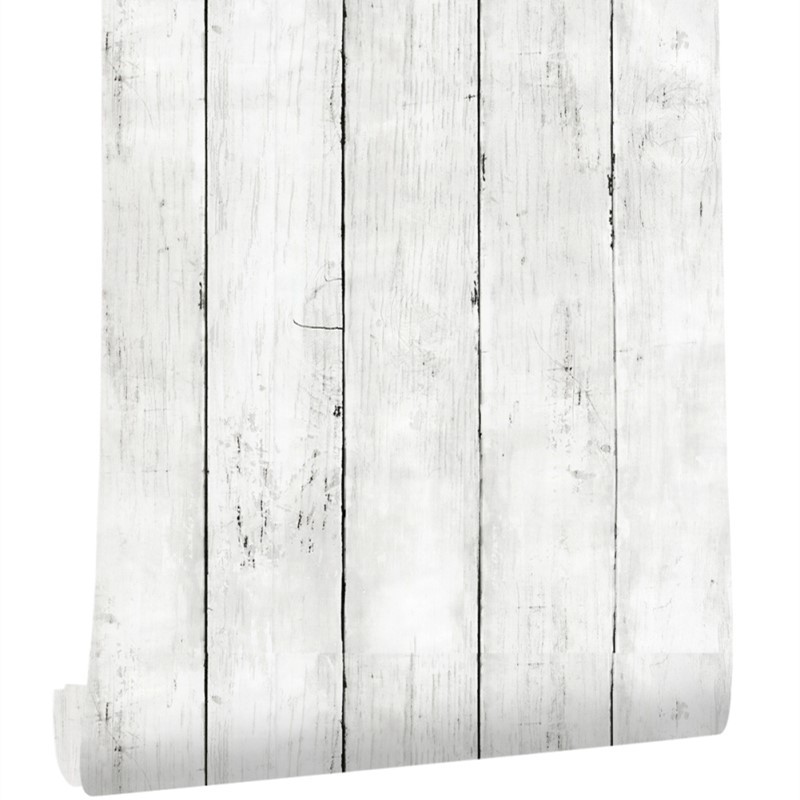 Woodworking Wallpaper - วอลเปเปอร์ลายไม้แนวตั้ง สีขาวงาช้าง สไตล์เรโทร แบบมีกาวในตัว ลอกออกได้ เหมาะสำหรับตกแต่งบ้าน