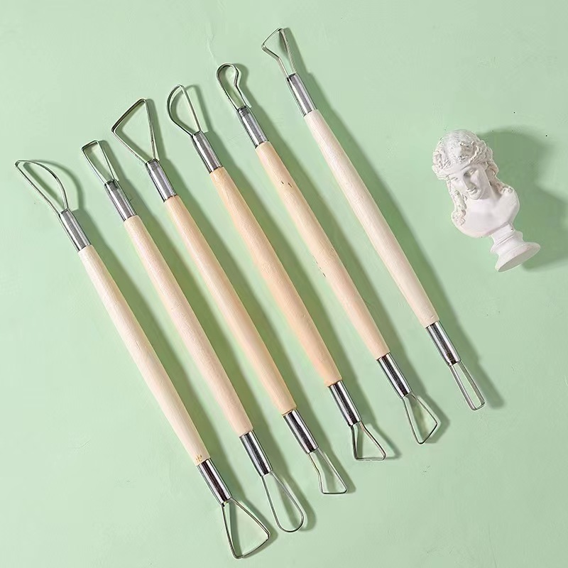 Wood Chisel Set - 6 ชิ้นไม้ handle ขี้ผึ้งเครื่องปั้นดินเผาดินประติมากรรมเครื่องมือแกะสลัก DIY เครื่องปั้นดินเผาชุดหัตถกรรมไม้มีดเครื่องมือ